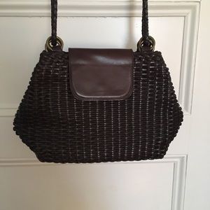 Cole Haan dark brown leather woven bag